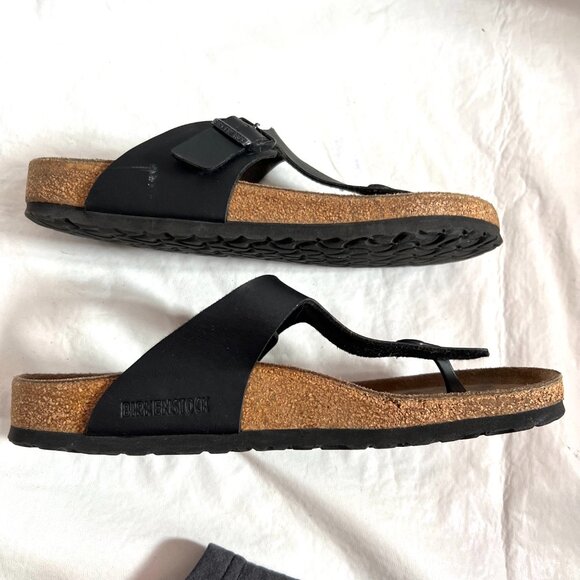 Birkenstock Gizeh sandals black birko flor EU 41 US womens 10 faux leather - Picture 7 of 14